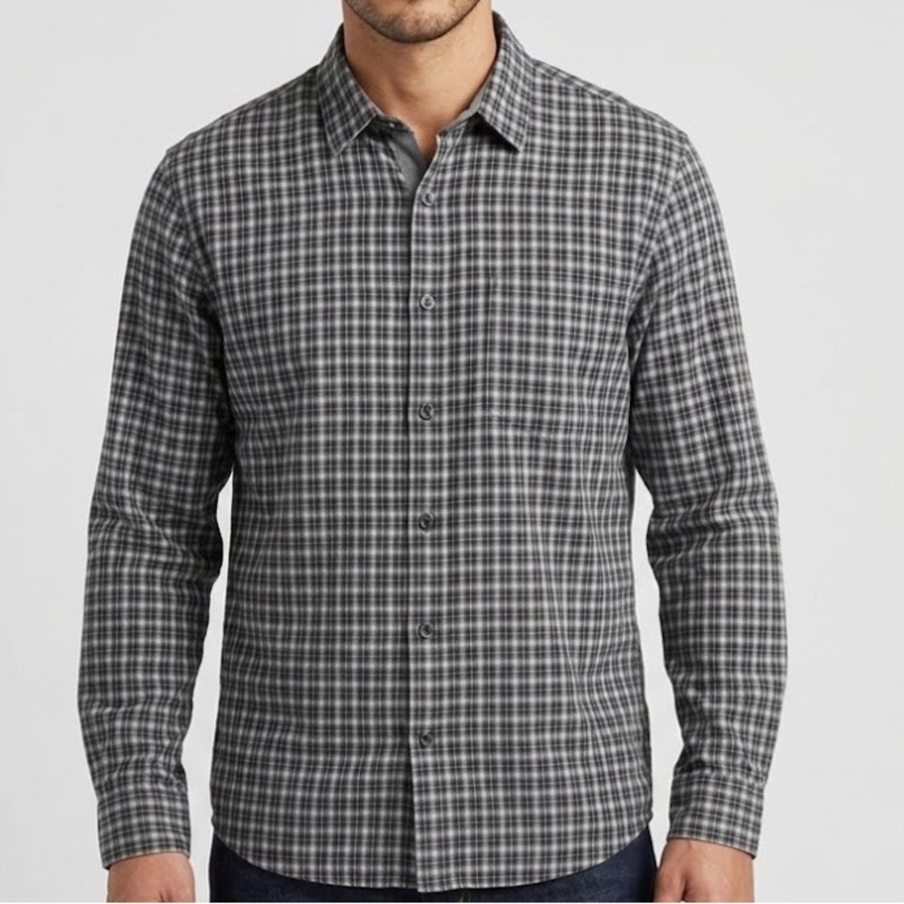 Vince Gray Plaid Long Sleeve Button Down XL